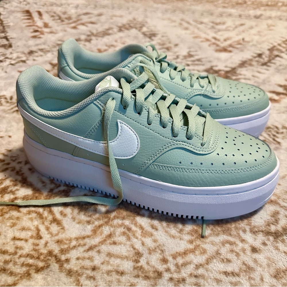 Nike Green and White Platform Sneakers